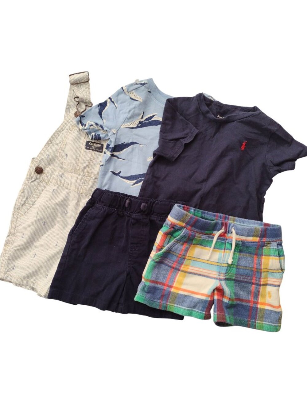 Ralph Lauren Boys Summer Clothes 2T Lot of 5 Polo OshKosh Shorts Tees Overalls
